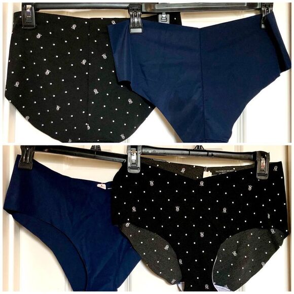 VICTORIA’S SECRET NWT L Sz XXL - 2-Pair Black Logo Hipster & Navy Cheeky Brief - Picture 2 of 15